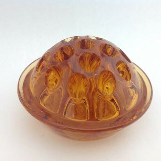 Vintage Amber Color Glass Flower Frog - 16 Holes - 4.  25 Inch Diameter