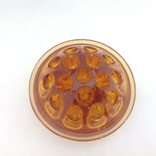 Vintage Amber Color Glass Flower Frog - 16 Holes - 4.  25 inch Diameter 2