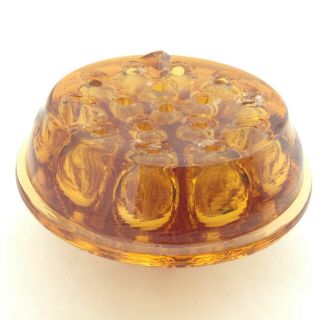 Vintage Amber Color Glass Flower Frog - 16 Holes - 4.  25 inch Diameter 3