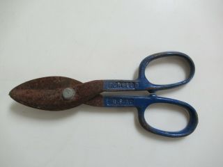 Vintage 7 " Forged Steel Cutting Pliers Tin Snips Shears - Blue Handle Usa