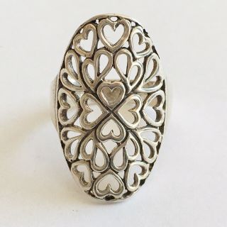 Unusual Vintage Huge Heart Patterned 925 Woman’s Solid Silver Signet Ring 5g