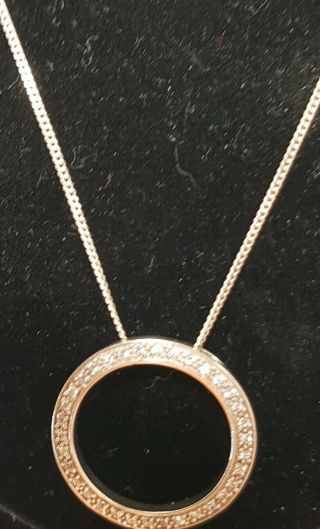 Vintage Italian Sterling Silver Circle Of Life Pendant Sim Diamond Necklace