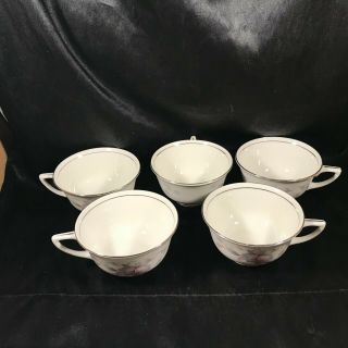 Set Of 5 Vintage Porcelain Warwick Silver Moon China Tea Cups