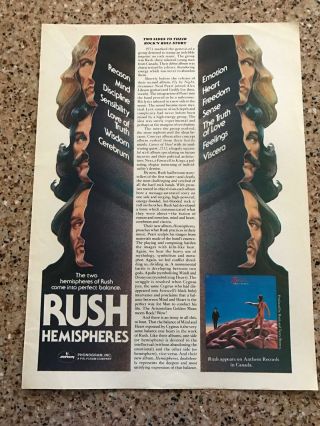 1978 Vintage 8x11 Album Promo Print Ad For Rush " Hemispheres " Perfect Balance