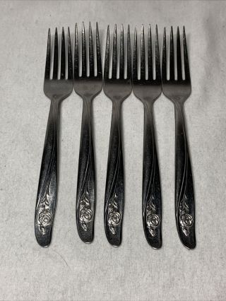 Vintage Oneida Custom Stainless Flatware Roseanne - 5 Forks 7 1/4”