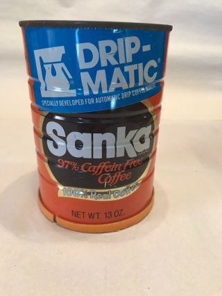 Vintage Sanka 97 Caffeine Coffee Tin Can 32 Oz No Lid Empty
