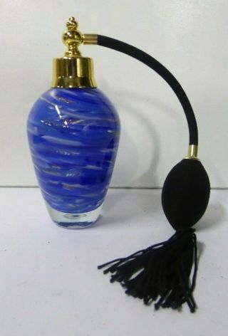 Blue Art Glass Copper Fleck Decorative Atomiser Pump Spray Scent Bottle Perfume