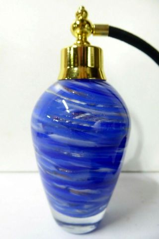 BLUE ART GLASS COPPER FLECK DECORATIVE ATOMISER PUMP SPRAY SCENT BOTTLE PERFUME 2