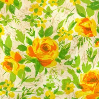 1960s Floral Flannel Fabric Yellow Orange Roses 1.  3 Yards Vintage Material