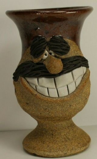 Vintage Ugly Face Mug Stoneware Pottery 3d Hand Crafted Footed Mug Signed