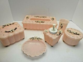 Vintage Pink Plastic Menda Co 6 Piece Dresser Vanity Set