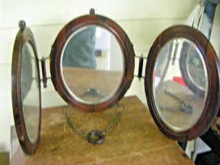 Vintage Wall Mount Three Section Wooden Shaving Mirror
