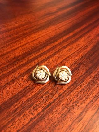 Crown Trifari Vintage Faux Pearl And Gold Tone Clip - On Earrings