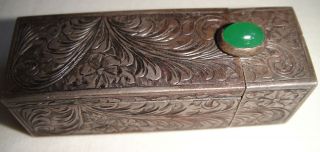 Vintage Lipstick Holder Silver With Jade Stone And Mirror Vintage