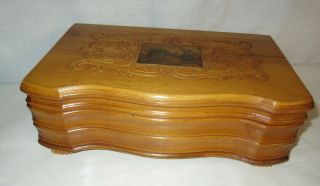 Vintage Dovetailed Wood Jewelry Box With Mirror Hinged Lid