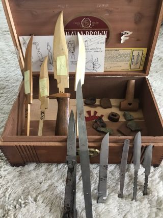 Vintage Hav - A - Brown Cigars Wood Box W/knife Making Items W.  R.  Case & Sons Blades
