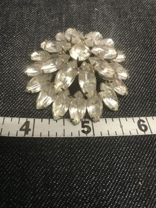 Vintage Rhinestone And Art Glass Stones Brooch Pin Round Clear.  Item 2