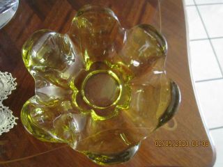vintage Art Glass yellow/ amber/ vaseline colored Flower shaped Bowl 3