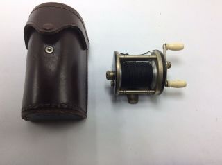 Vintage J A Coxe Fishing Reel Model 25c Bronson Michigan Usa With Leather Case
