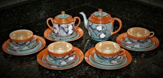 Vintage Japan Eggshell Porcelain Lusterware Tea Set Bird Flowers