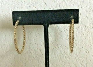 Vintage Monet Pave Rhinestone Gold Tone Hoop Pierced Earrings