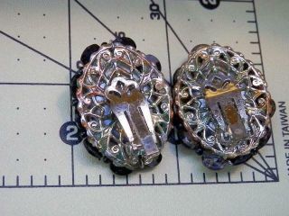 Showy Vintage 1950 ' s Sparkly Black Glass & Gray Faux Pearl Clip Earrings 252F 3
