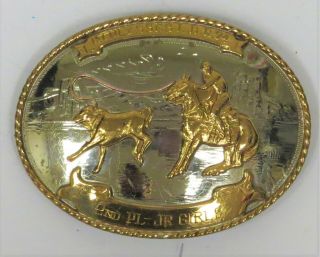 Vintage Comstock German Silver Calf Roping Rodeo Belt Buckle - 2nd Place 1974