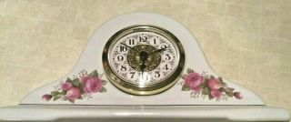 Clock In Porcelain Stand With Flowers On White,  Vintage,  Well,  7 X 4 Inch