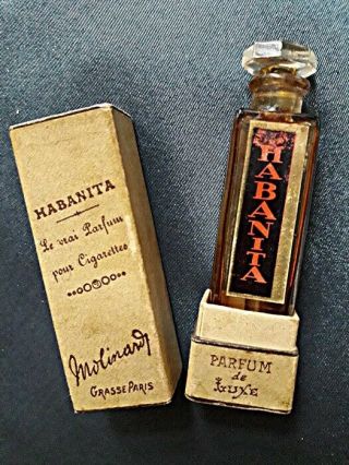 Old Vintage French Molinard Habanita Glaas Aplicator Empty Bottle Boxed