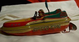 Tin Friction Speed Boat Toy Vintage " Speed King " Rare Made In Japan 7.  5 " Long