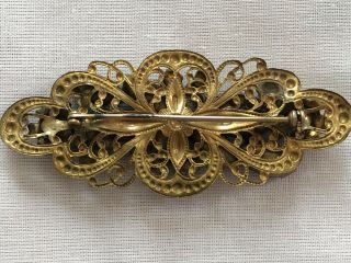 Vintage Rhinestone Filigree Brass Pin Brooch 3