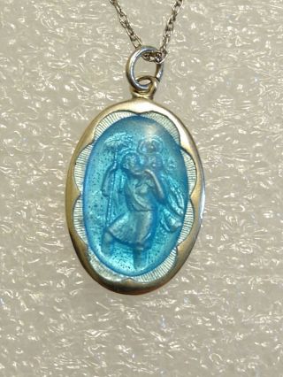Vintage Sterling Silver & Light Blue Enamel " St.  Christopher " 25mm Medal/pendant