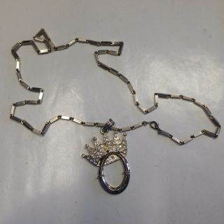 Fabulous Vintage Estate Find Long Gold Chain Necklace W/ Large Crown Pendant A5