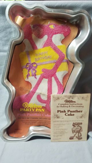 Vintage 1977 Pink Panther Party Cake Pan 17 1/2 " With Paper Insert Instructions