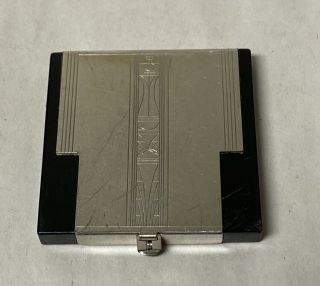 Vintage Richard Hudnut Art Deco Silver Tone Black Compact Wlipstick Case Powder