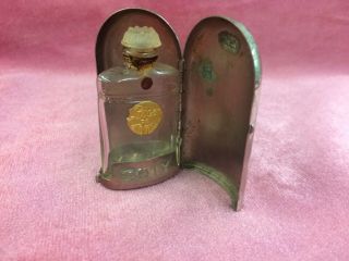 Vintage Coty Glass Mini Perfume Bottle In Tarnished Silver Purse Case