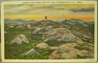 Vintage York Postcard Summit Of Mt Marcy 5344 Ft Adirondack Mtns Ny Linen