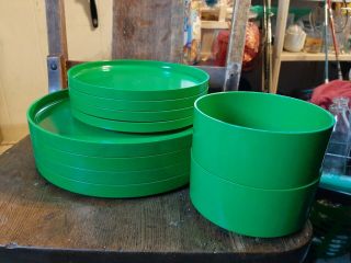 10 Piece Vintage Heller By Massimo Vignelli Green Plates Bowls
