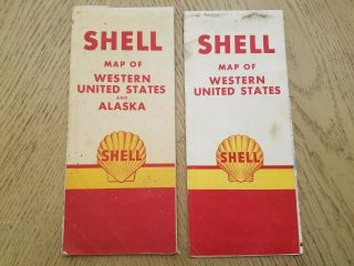 (2) Vtg 1957 1961 Shell Oil Gas Western United States & Alaska Highway Road Maps