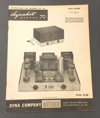 Dynakit Stereo 70 Instructions For Assembly Dynaco Schematic Vintage