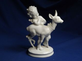 Vintage Rosenthal Porcelain Figurine Nude Naked Boy With A Deer Mh Fritz 1956