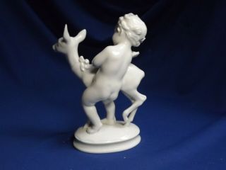 Vintage Rosenthal Porcelain Figurine Nude Naked Boy With A Deer MH Fritz 1956 2