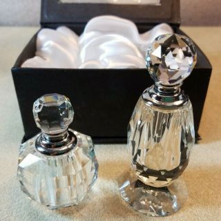 Oleg Cassini Miniature Cut Crystal Perfume Bottles W/ Glass Daubers Gift Box Set