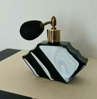 Vintage Art Deco Black Amethyst Glass Perfume Bottle With Bulb Sprayer
