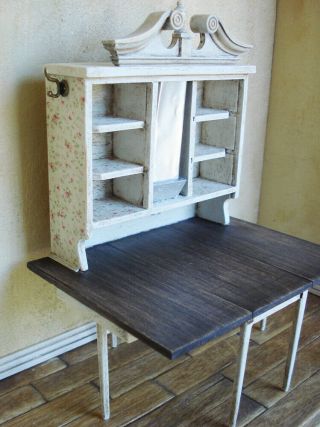 Artisan Made Wood Dollhouse Miniature Flour Baking Table With Shelves 1:12 Size