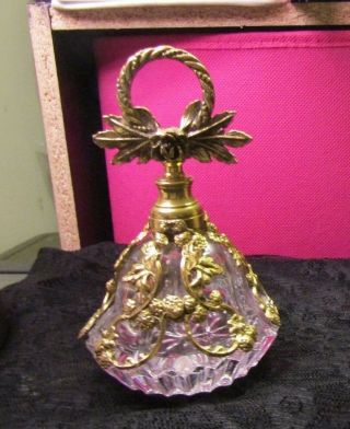 Vintage Glass Perfume Bottle With Gold Tone Trim