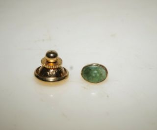 Vintage Signed Simmons 14k Yellow Gold Jade Tie Tack Lapel Pin