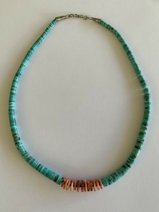 Vintage Native American Navajo Turquoise & Spiny Oyster Sterling Silver Necklace