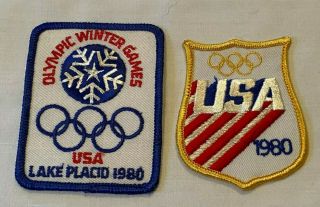 2 Vintage 1981 Olympic Winter Games Lake Placid & Team Shield Patches