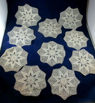 Vintage Crocheted Doilies Or Coasters Set Of 10 5 " Across 6